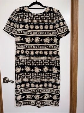 Liz Claiborne Black and Cream Floral-Stripe Shift Dress